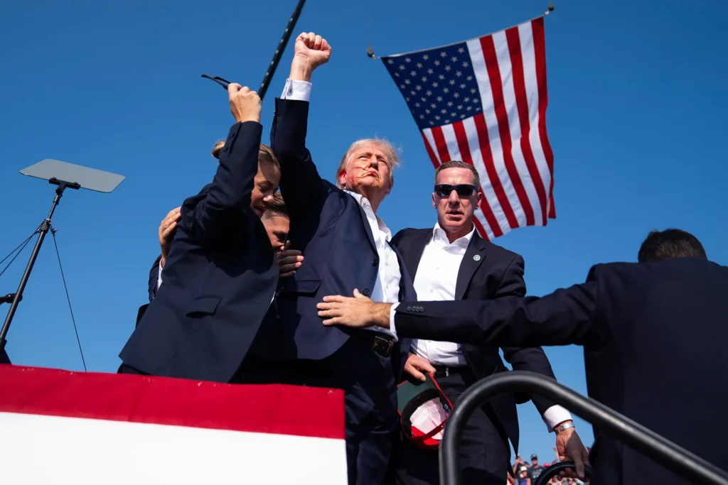 Trump Shot - Image of Trump saying Fight after his assassination attempt